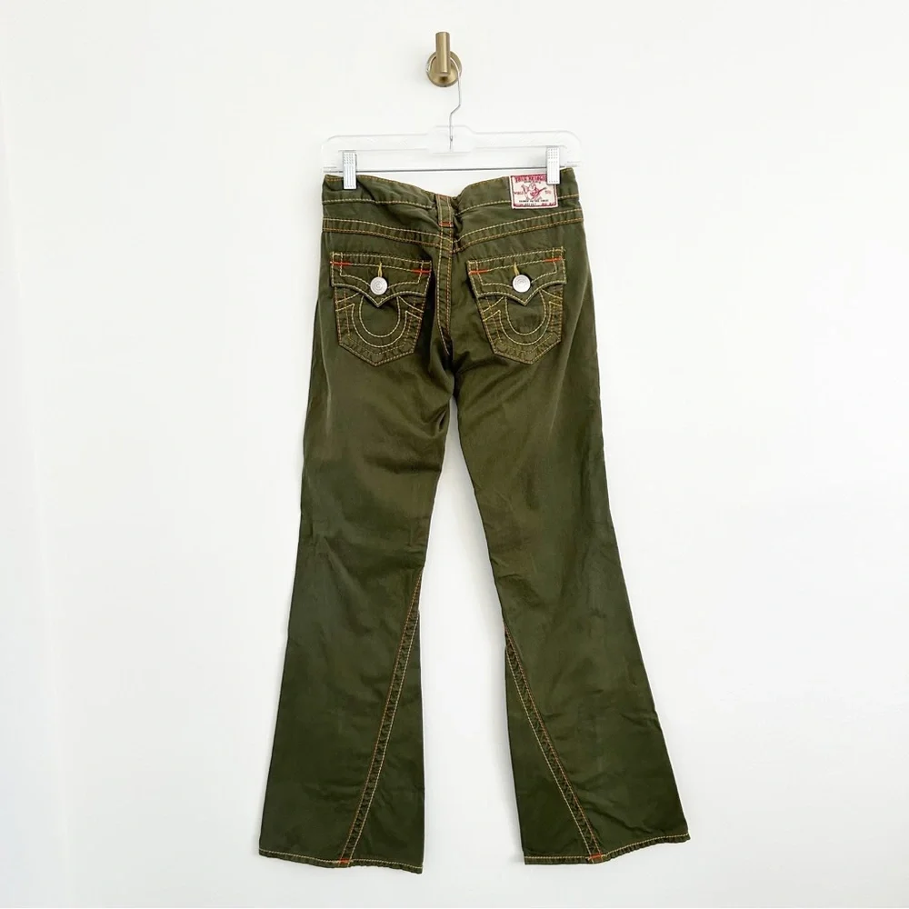 Vintage Y2K True Religion Green Low Rise Bootcut Cotton Pants Size 26 - Picture 7 of 10